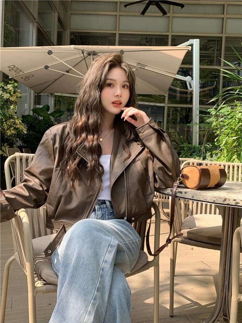 검정색 가죽 재킷 재킷 여성 짧은 작은 키 2026 가을 겨울철 레트로 오토바이 서비스 항구 바람 품격 pu 가죽 자켓 상세 이미지 11