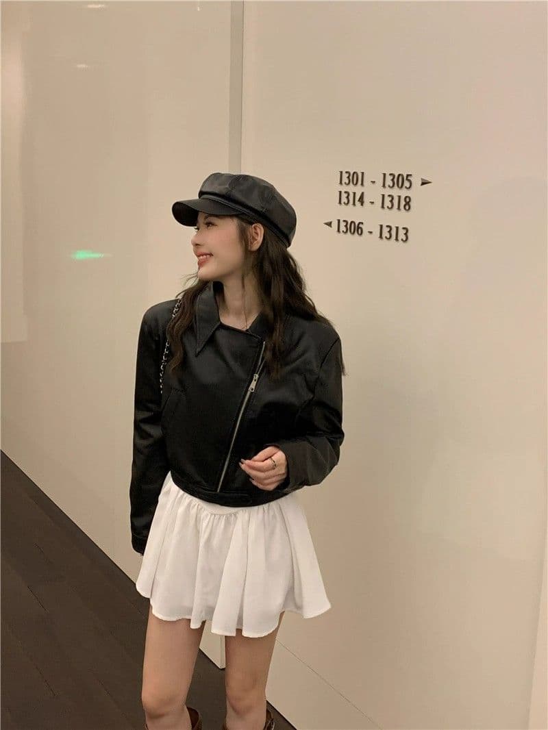 검정색 가죽 재킷 재킷 여성 짧은 작은 키 2026 가을 겨울철 레트로 오토바이 서비스 항구 바람 품격 pu 가죽 자켓 상세 이미지 19