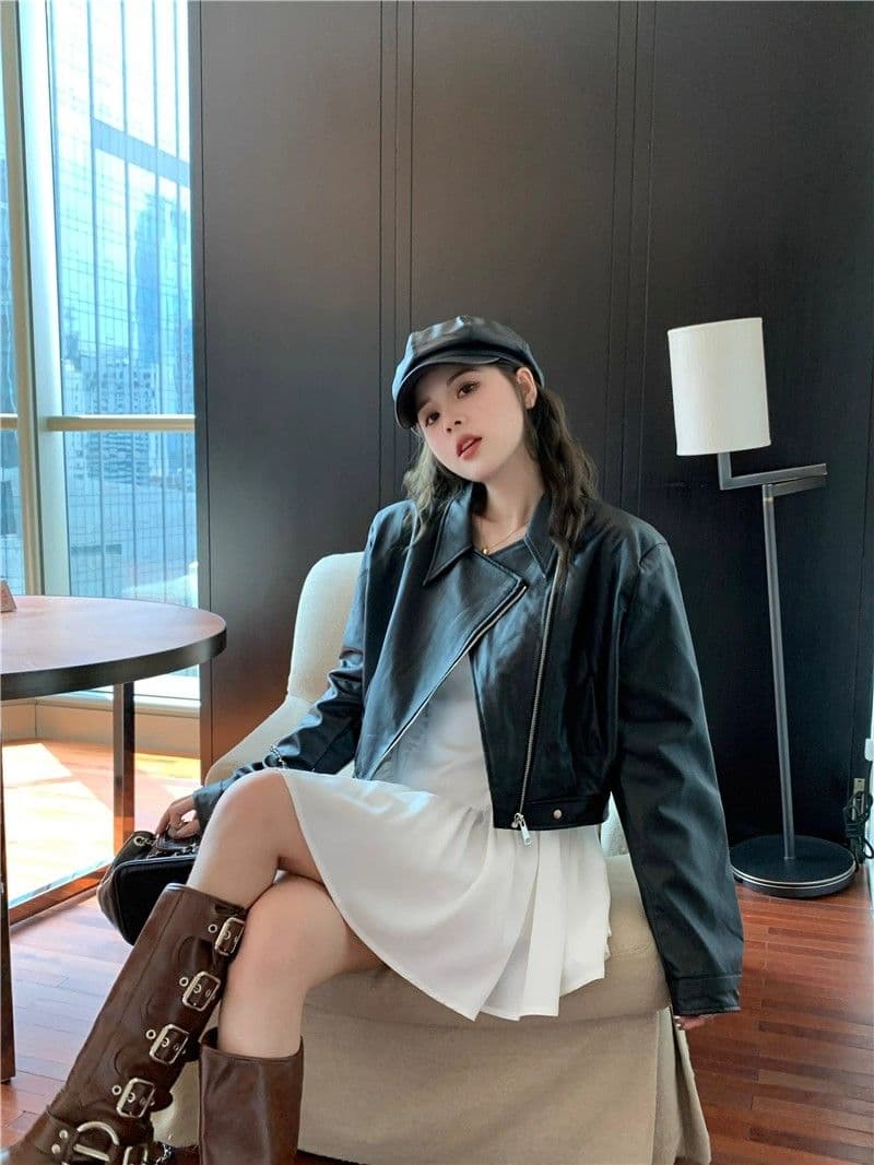 검정색 가죽 재킷 재킷 여성 짧은 작은 키 2026 가을 겨울철 레트로 오토바이 서비스 항구 바람 품격 pu 가죽 자켓 상세 이미지 22