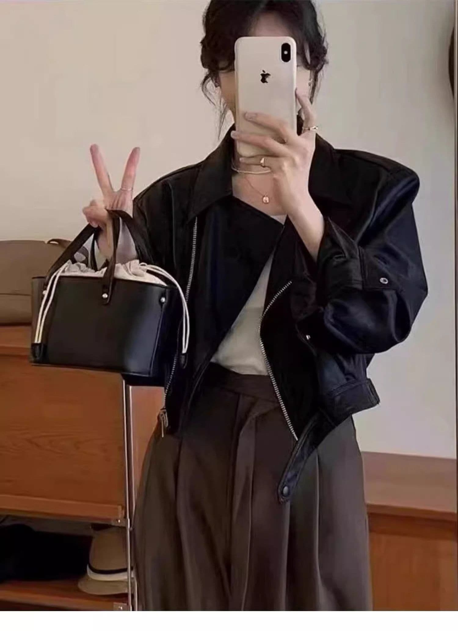 레트로 pu 가죽 재킷 여성 코트 2026 가을 작은 키 패션 다용도 슬림해 보이는 오토바이 가죽 쇼트 스타일 재킷 맨위 상세 이미지 7