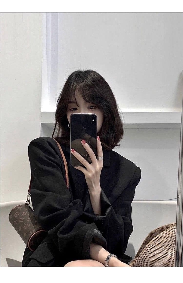 그는 벤 바람 캐주얼 고급 센스 검정색 정장 여성 코트 가을 새로운 한국 스타일 루즈핏 작은 키 정장 맨위 상세 이미지 18