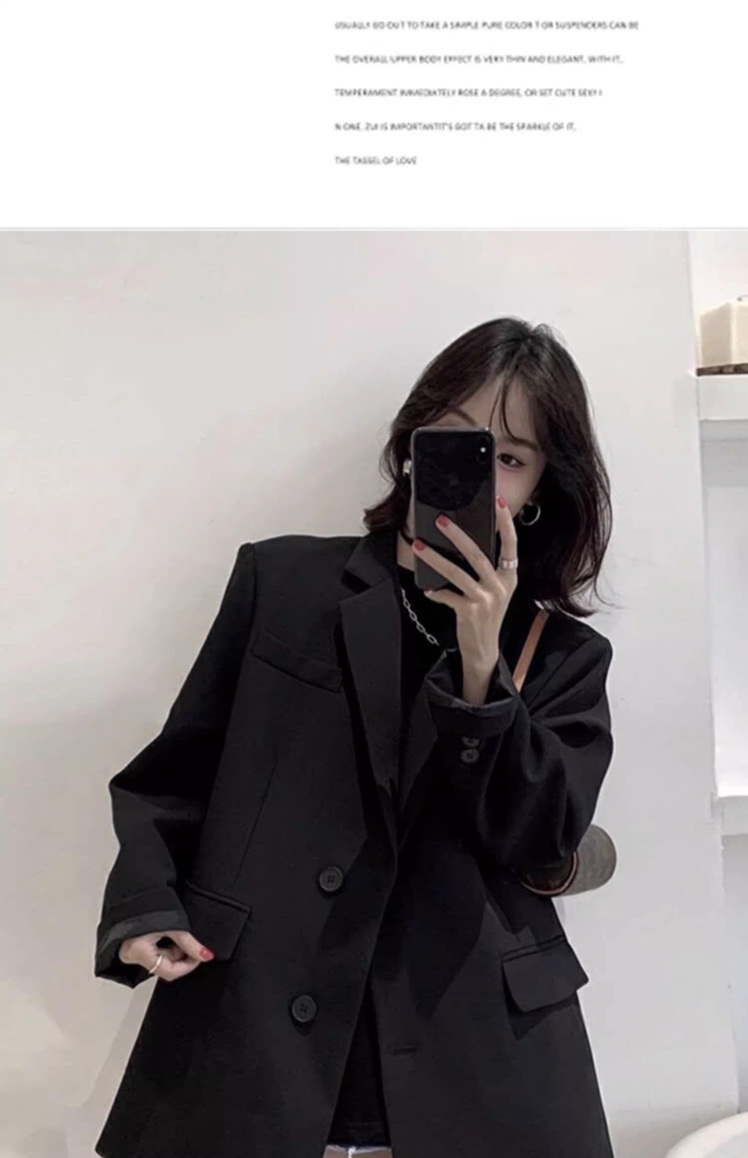 그는 벤 바람 캐주얼 고급 센스 검정색 정장 여성 코트 가을 새로운 한국 스타일 루즈핏 작은 키 정장 맨위 상세 이미지 22