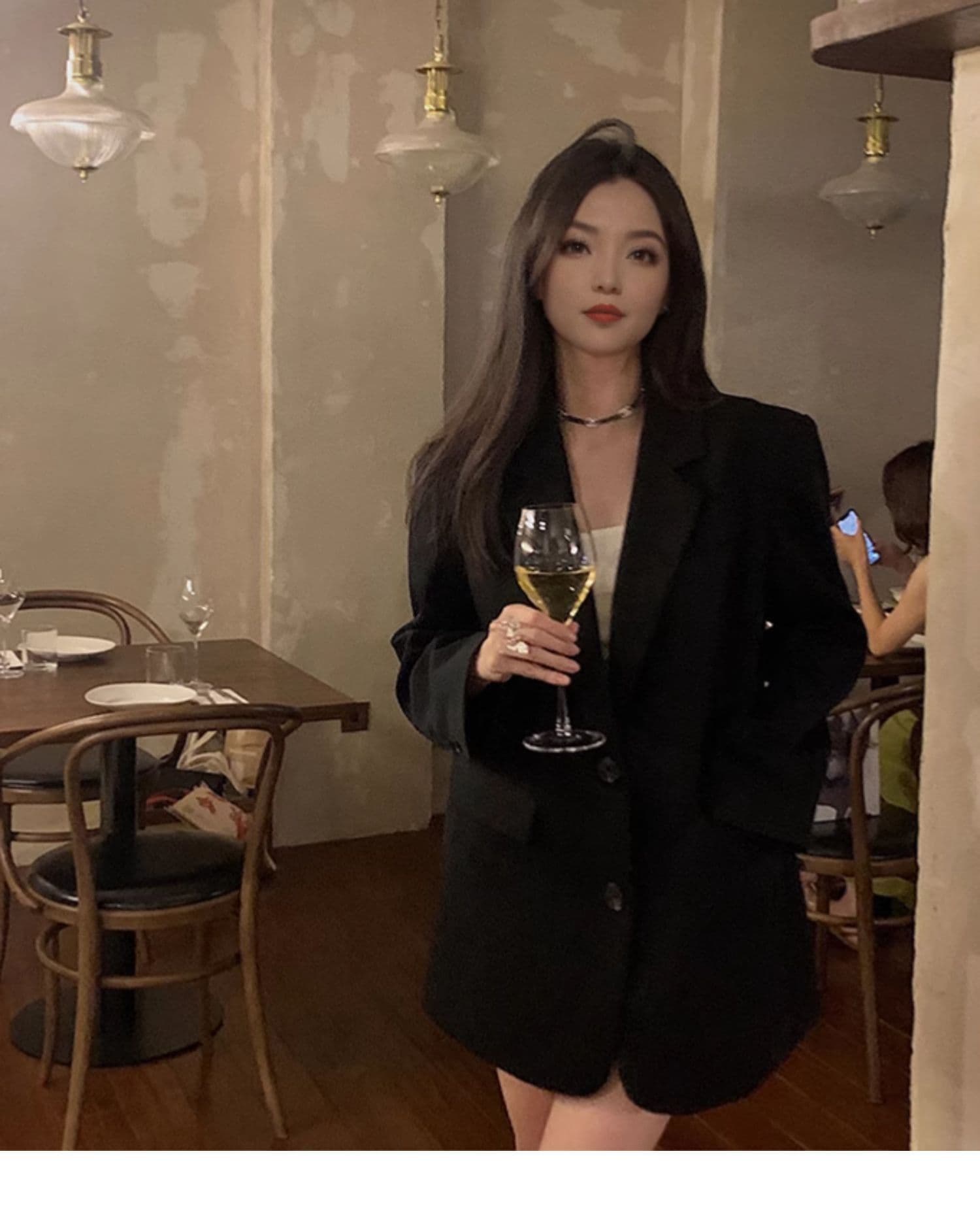 그는 벤 바람 캐주얼 고급 센스 검정색 정장 여성 코트 가을 새로운 한국 스타일 루즈핏 작은 키 정장 맨위 상세 이미지 5