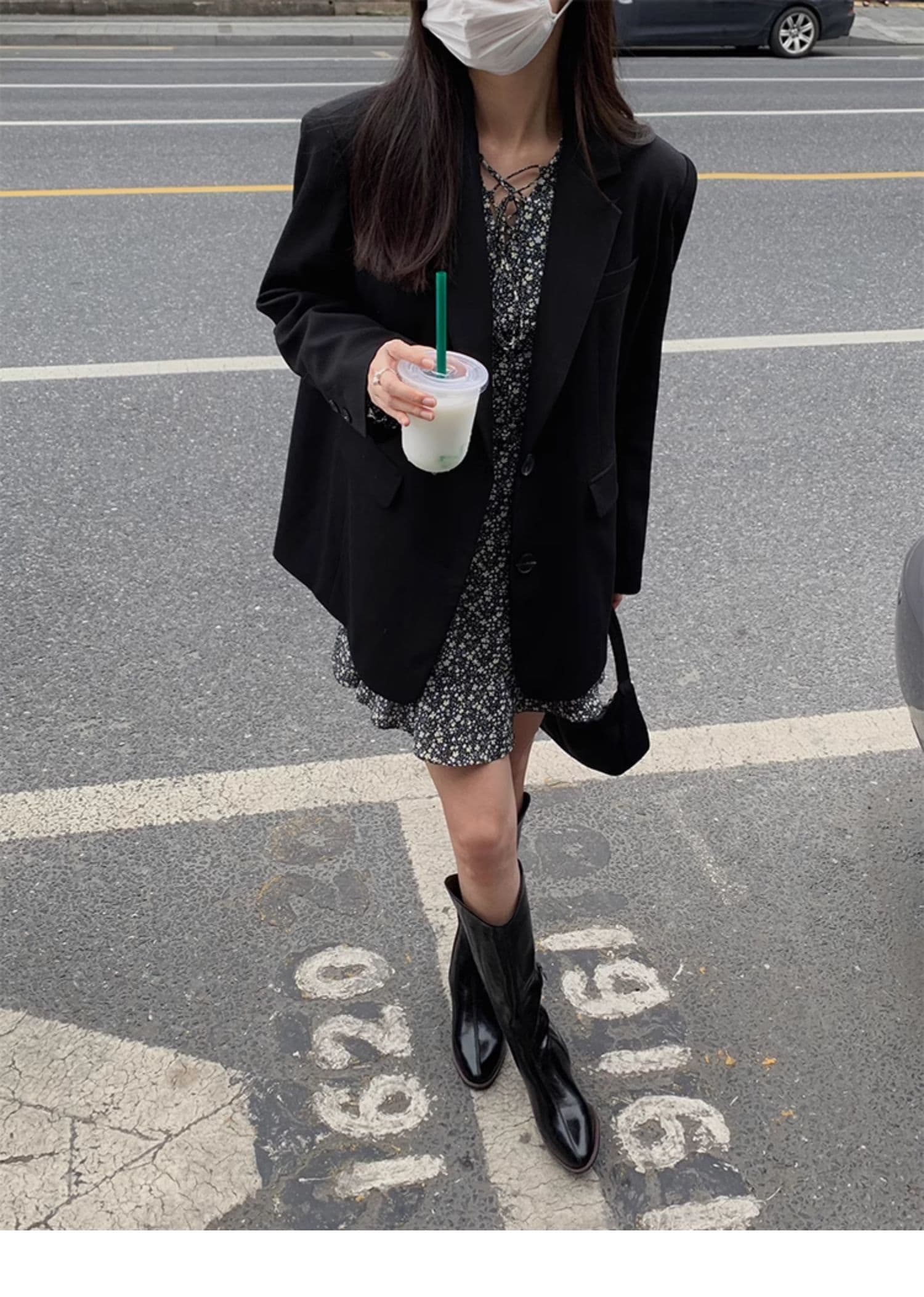 그는 벤 바람 캐주얼 고급 센스 검정색 정장 여성 코트 가을 새로운 한국 스타일 루즈핏 작은 키 정장 맨위 상세 이미지 8