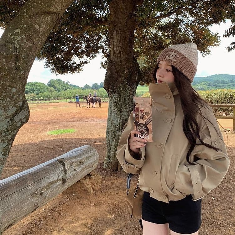 한 부서 새로운 영국식 바람 품격 스탠드 칼라 바람막이 여성 코트 가을 이중 버튼 카키 색 루즈핏 다용도 맨위 상세 이미지 6