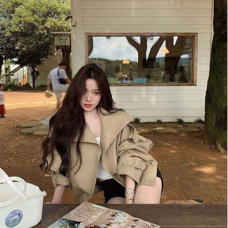한 부서 새로운 영국식 바람 품격 스탠드 칼라 바람막이 여성 코트 가을 이중 버튼 카키 색 루즈핏 다용도 맨위 상세 이미지 9