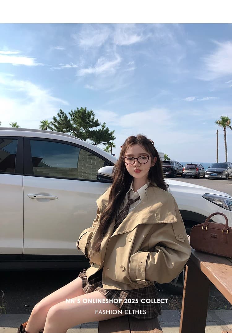 한 부서 새로운 영국식 바람 품격 스탠드 칼라 바람막이 여성 코트 가을 이중 버튼 카키 색 루즈핏 다용도 맨위 상세 이미지 16
