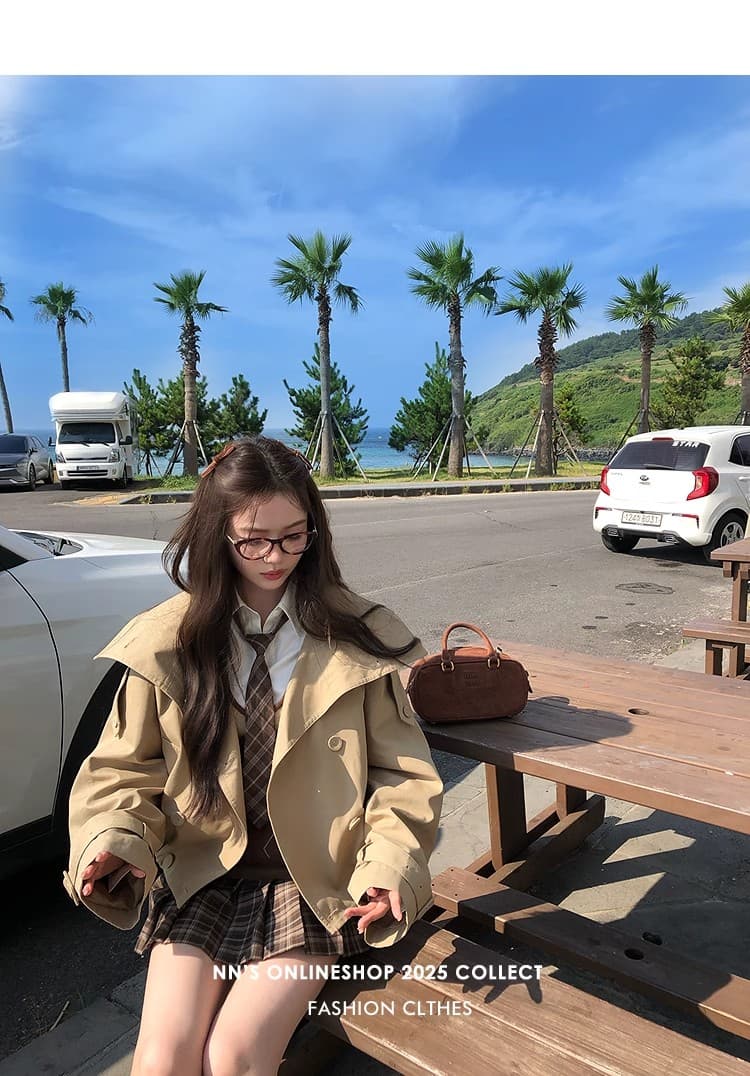 한 부서 새로운 영국식 바람 품격 스탠드 칼라 바람막이 여성 코트 가을 이중 버튼 카키 색 루즈핏 다용도 맨위 상세 이미지 17