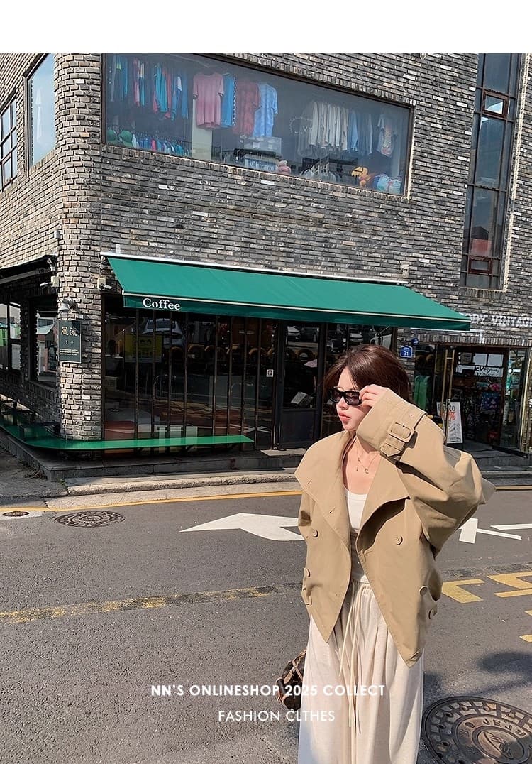 한 부서 새로운 영국식 바람 품격 스탠드 칼라 바람막이 여성 코트 가을 이중 버튼 카키 색 루즈핏 다용도 맨위 상세 이미지 24