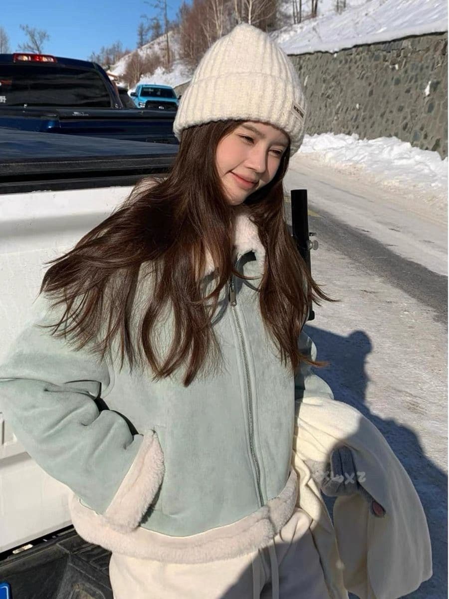 550 그램 사슴 캐시미어 복합 양 타조 울 폴로 칼라 여성 코트 겨울 두꺼운 피모 하나 보온 재킷 여성 상세 이미지 8