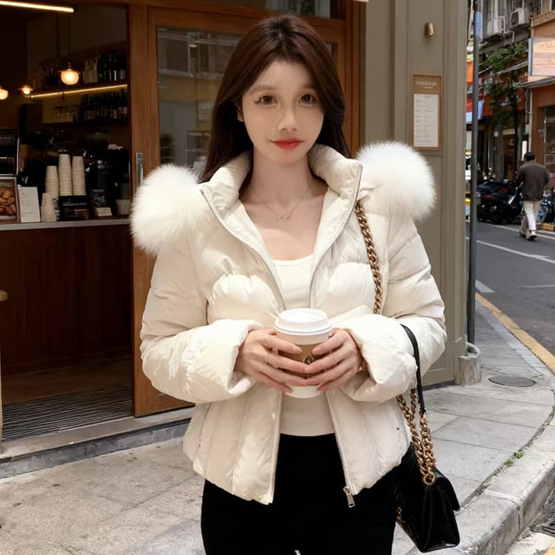 2026 새로운 한국 스타일 후드 큰 모피 칼라 작은 키 슬림해 보이는 한국 스타일 디자인 센스 면 의류 허리 수축 아래 면화 의류 여성 이미지 3