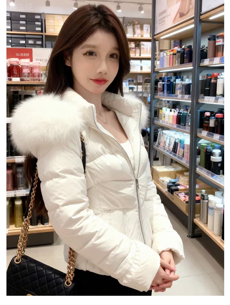 2026 새로운 한국 스타일 후드 큰 모피 칼라 작은 키 슬림해 보이는 한국 스타일 디자인 센스 면 의류 허리 수축 아래 면화 의류 여성 상세 이미지 10