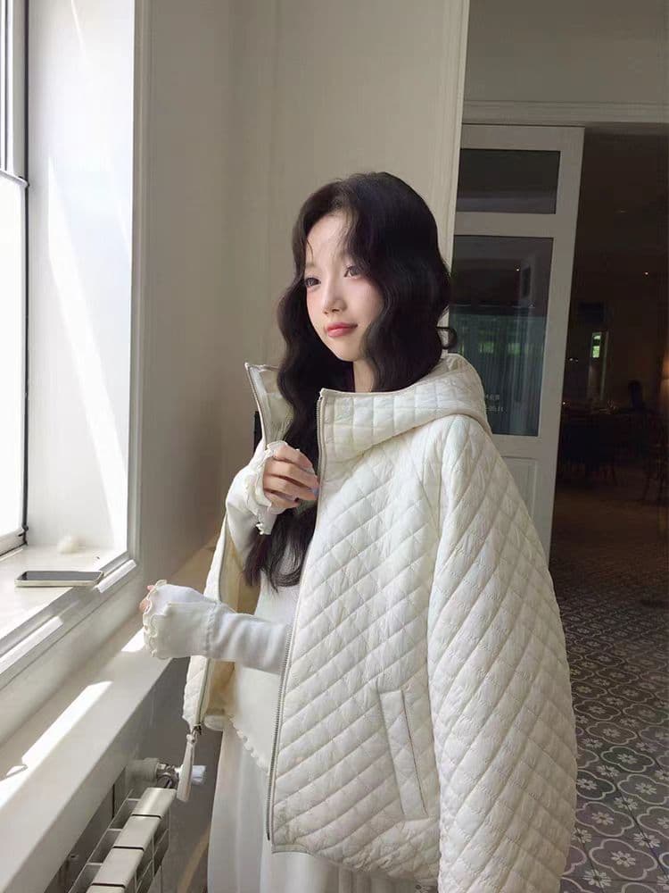 장 베이 베이 얇고 가벼운 버블 푸 링 그리드 후드 면 의류 루즈핏 슬림해 보이는 보온 한 부서 ins 바람 학생 면 옷 재킷 상세 이미지 14