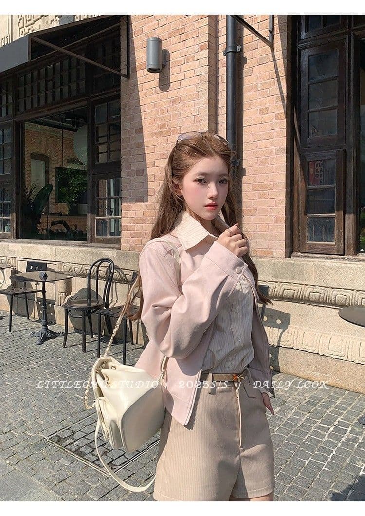 두꺼운 원본 없음 제인 레트로 라운드 넥 스웨이드 재킷 여성 코트 가을 한 부서 루즈핏 캐주얼 쇼트 스타일 맨위 상세 이미지 7