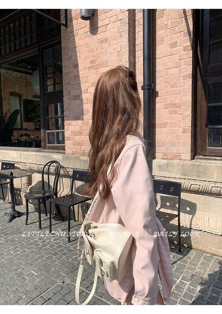 두꺼운 원본 없음 제인 레트로 라운드 넥 스웨이드 재킷 여성 코트 가을 한 부서 루즈핏 캐주얼 쇼트 스타일 맨위 상세 이미지 8