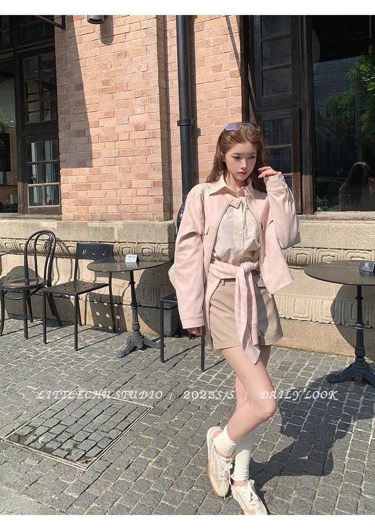두꺼운 원본 없음 제인 레트로 라운드 넥 스웨이드 재킷 여성 코트 가을 한 부서 루즈핏 캐주얼 쇼트 스타일 맨위 상세 이미지 9