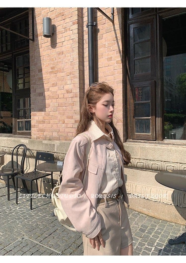 두꺼운 원본 없음 제인 레트로 라운드 넥 스웨이드 재킷 여성 코트 가을 한 부서 루즈핏 캐주얼 쇼트 스타일 맨위 상세 이미지 14