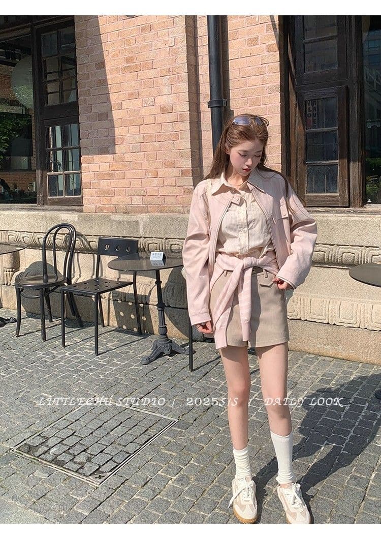 두꺼운 원본 없음 제인 레트로 라운드 넥 스웨이드 재킷 여성 코트 가을 한 부서 루즈핏 캐주얼 쇼트 스타일 맨위 상세 이미지 16