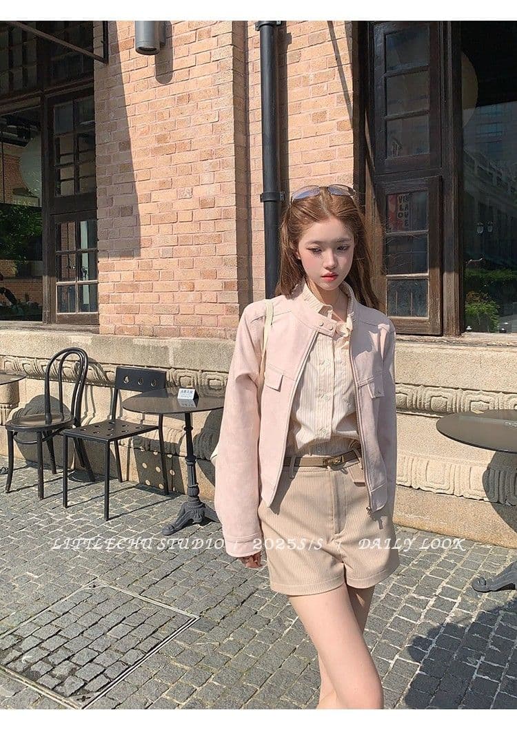 두꺼운 원본 없음 제인 레트로 라운드 넥 스웨이드 재킷 여성 코트 가을 한 부서 루즈핏 캐주얼 쇼트 스타일 맨위 상세 이미지 20