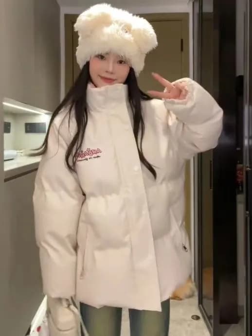 슈퍼 귀여운 PU 가죽 디자인 면 의류 여성 겨울 새로운 루즈핏 두꺼운 가죽 재킷 학원 스타일 학생 면 옷 재킷 이미지 3