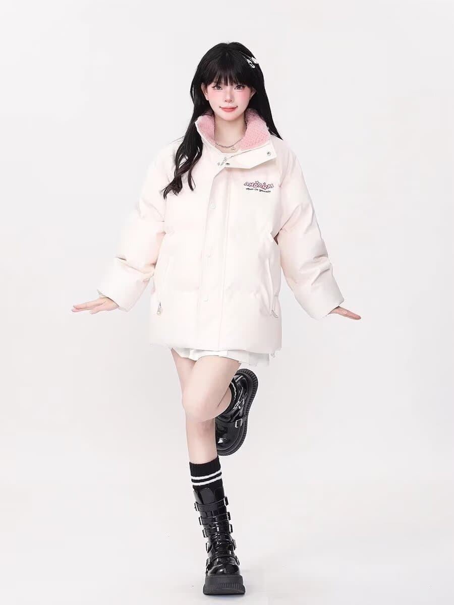 스탠드 칼라 남녀 달콤한 차가운 바람 알파벳 작은 대중 디자인 센스 면 의류 작은 대중 루즈핏 패딩 재킷 겨울 재킷 목화 진딧물 트렌디 상세 이미지 3