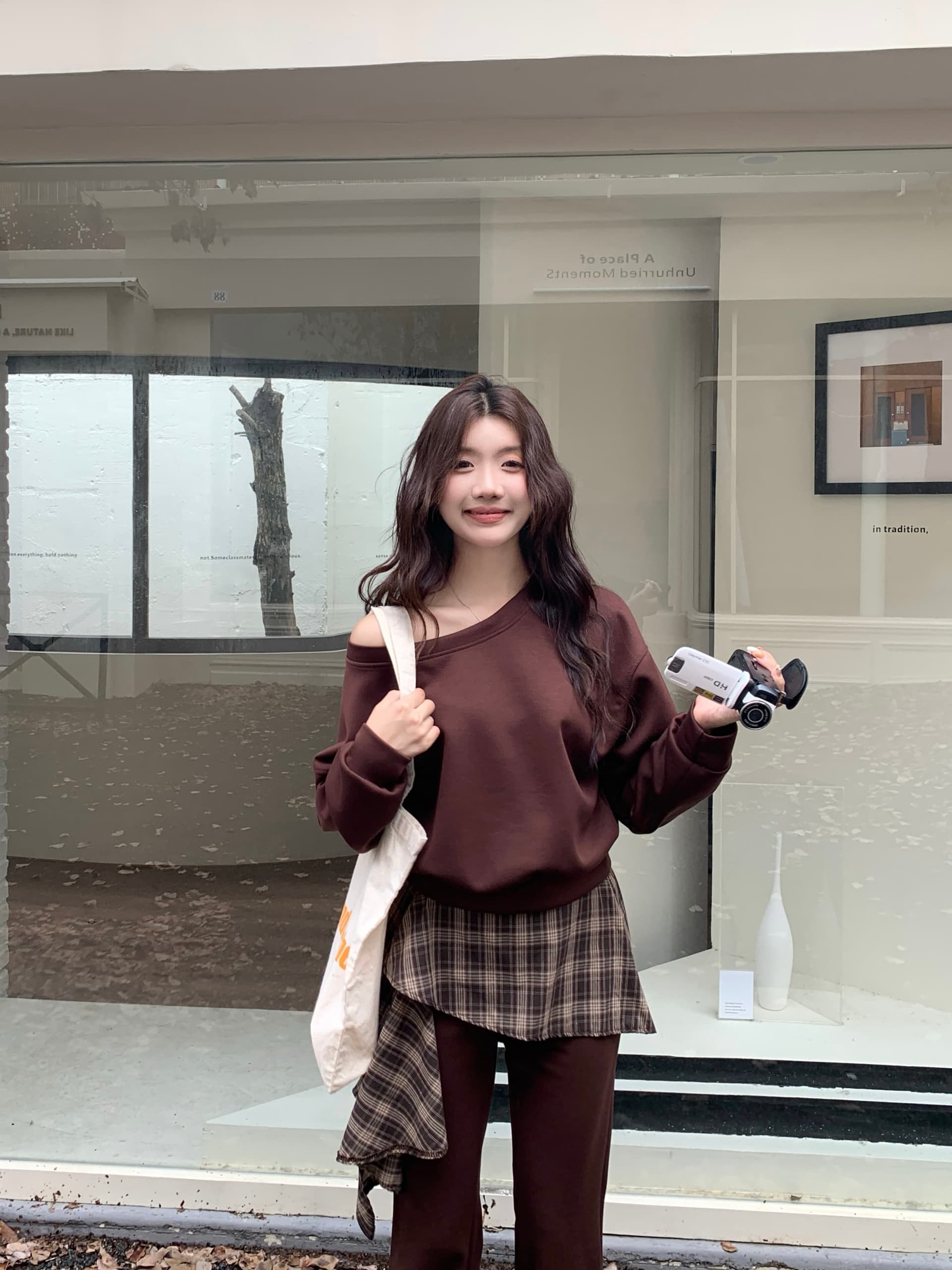 실사 빅 사이즈 고급 센스 비스듬한 어깨 후드티 여성 레트로 지방 mm 하이웨이스트 부츠컷 바지 세트 상세 이미지 16
