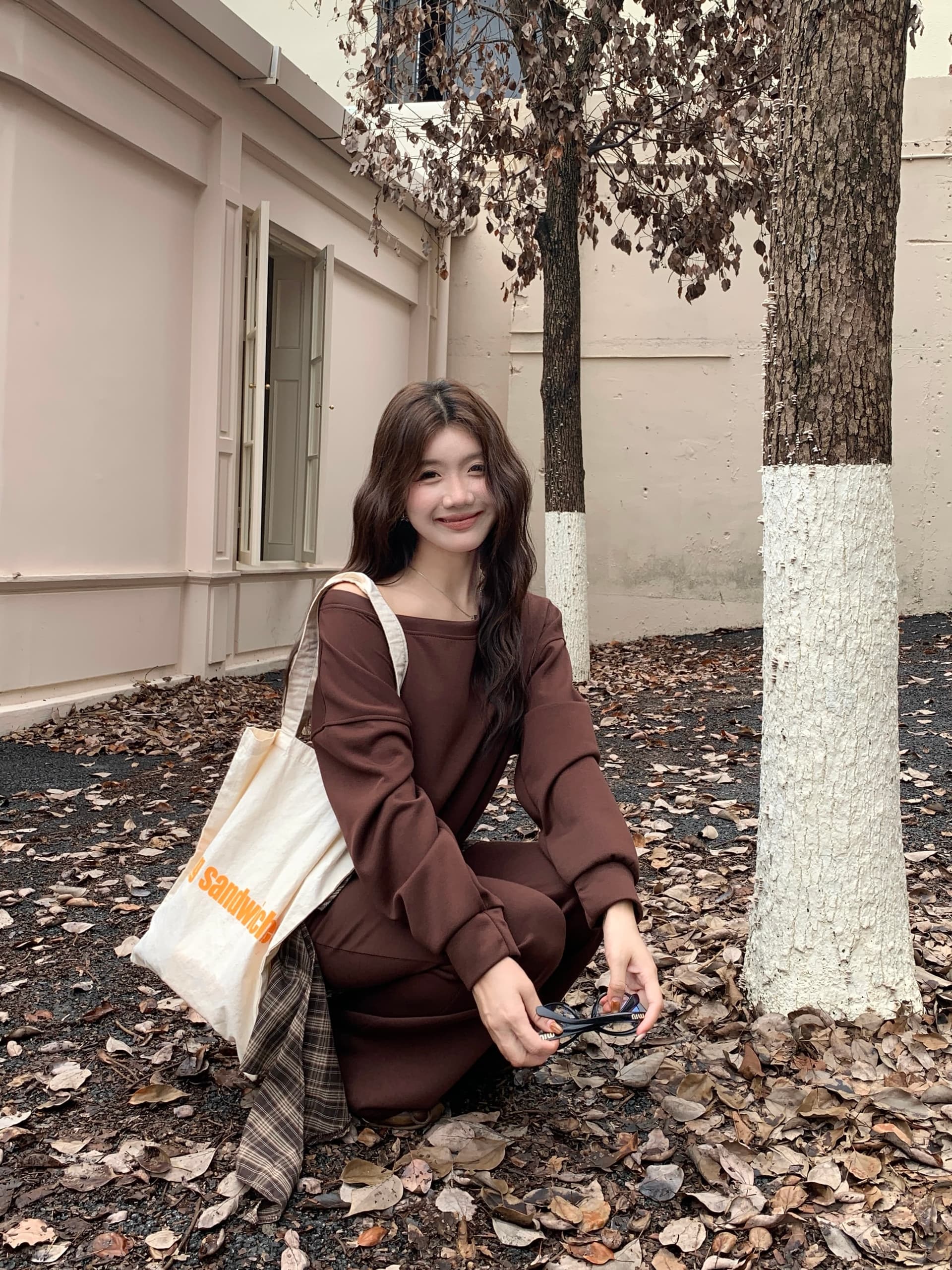실사 빅 사이즈 고급 센스 비스듬한 어깨 후드티 여성 레트로 지방 mm 하이웨이스트 부츠컷 바지 세트 상세 이미지 19
