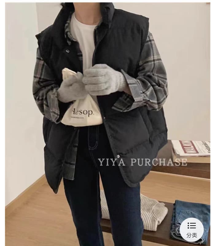 dres 같은 단락 한국 동대문 2025 겨울 루즈핏 패딩 재킷 다운 코튼 조끼 여자 조끼 어깨 재킷 이미지 2