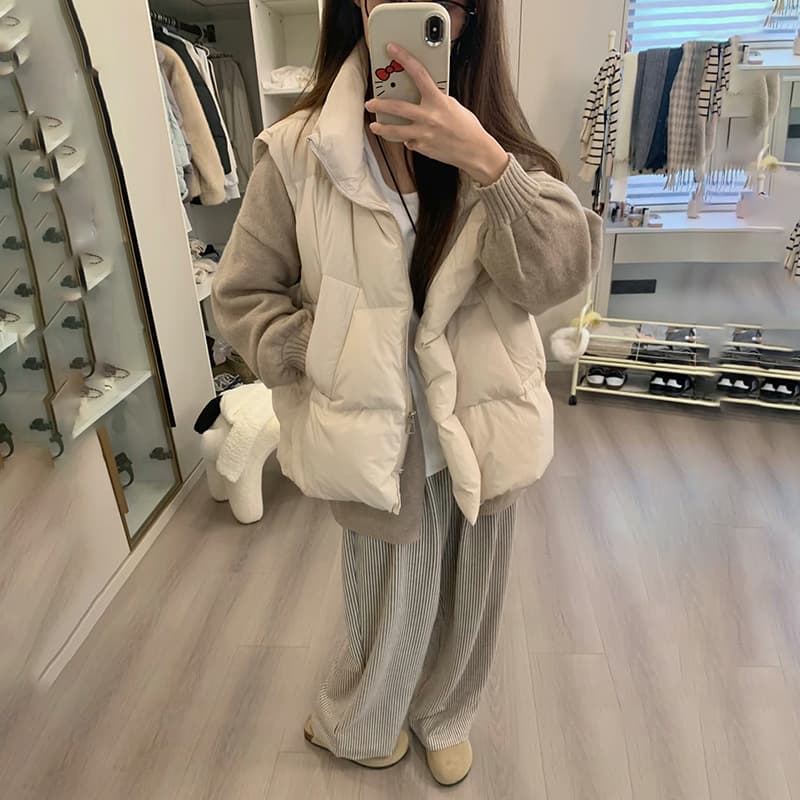 lilylikes 아래 면화 의류 작은 유럽 패키지 새로운 한국 스타일 루즈핏 스탠드 칼라 워싱 고급 빗질된 면 베스트 여성 코트 상세 이미지 3