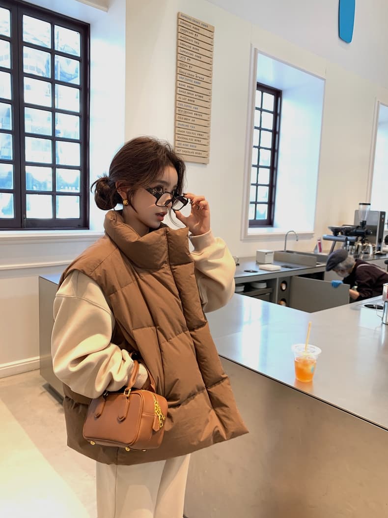 lilylikes 아래 면화 의류 작은 유럽 패키지 새로운 한국 스타일 루즈핏 스탠드 칼라 워싱 고급 빗질된 면 베스트 여성 코트 상세 이미지 29