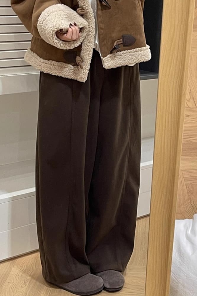 380g 별이 빛나는 하늘 뭐라구? 브라운 모직 와이드 레그 팬츠 어린이 겨울 여자 빅 사이즈 가을 캐주얼 웨이 바지 벽오동 바지 이미지 5