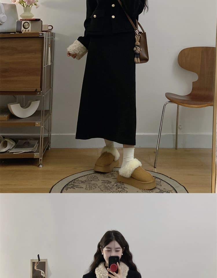 털이 있고 두꺼운 그는 벤 바람 POLO 칼라 모피 세트 빅 사이즈 지방 mm 고급 센스 작은 샤넬 스타일 반신 스커트 짧은 외투 상세 이미지 3