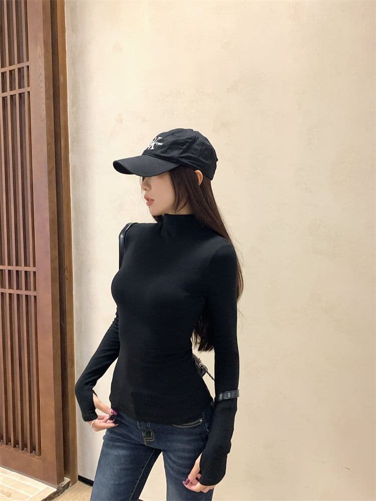 270 그램 리브 De 플러시 터틀넥 털이 있는 긴팔 티셔츠 여성 가을 겨울 신축성 몸매 가꾸기 다용도 맨위 기본 셔츠 상세 이미지 33