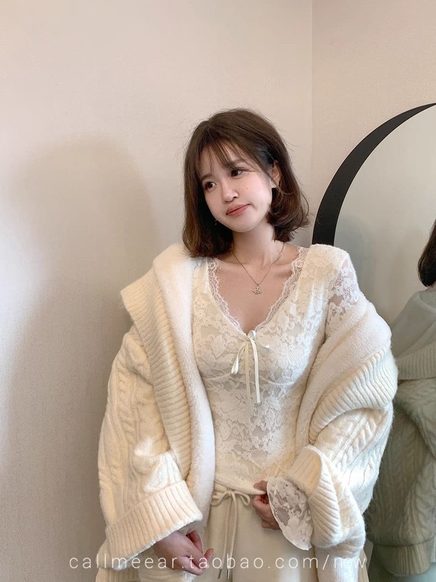 callmeear 달콤한 욕망 인자 가을 겨울 업그레이드 연삭 털 두꺼운 레이스 레이스 인사이드 가져 가라. 만나는 맨위 상세 이미지 5