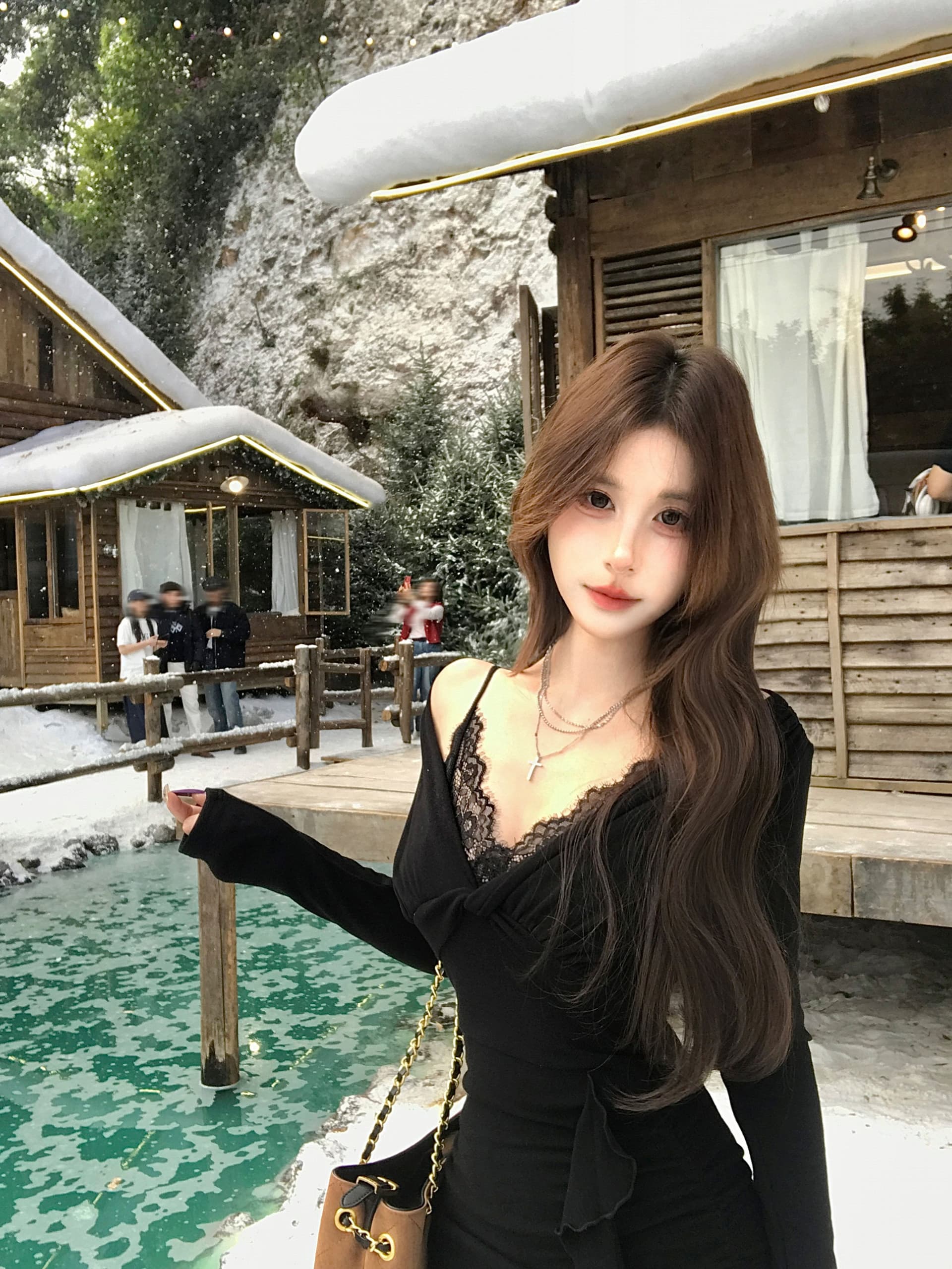순수한 욕망 바람 핫걸 디자인 섹시함 레이스 페이크 레이어드 여성 드레스 가을 겨울 프릴 니트 타이트 스커트 짧은 치마 이미지 5