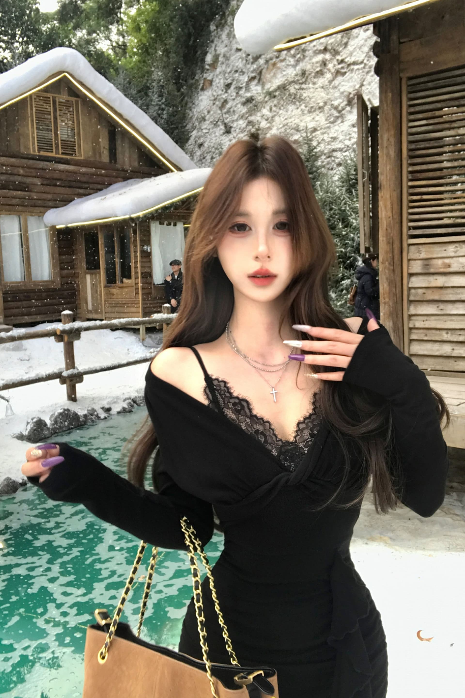 순수한 욕망 바람 핫걸 디자인 섹시함 레이스 페이크 레이어드 여성 드레스 가을 겨울 프릴 니트 타이트 스커트 짧은 치마 이미지 7