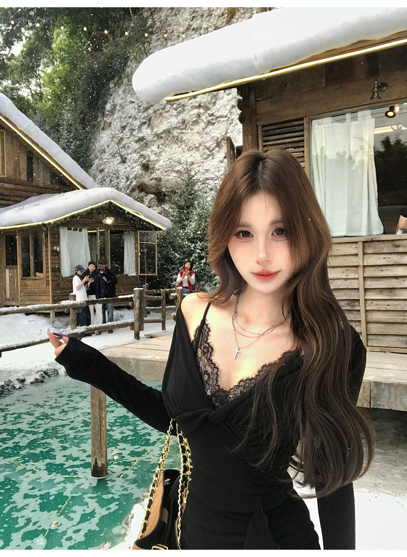 순수한 욕망 바람 핫걸 디자인 섹시함 레이스 페이크 레이어드 여성 드레스 가을 겨울 프릴 니트 타이트 스커트 짧은 치마 상세 이미지 3