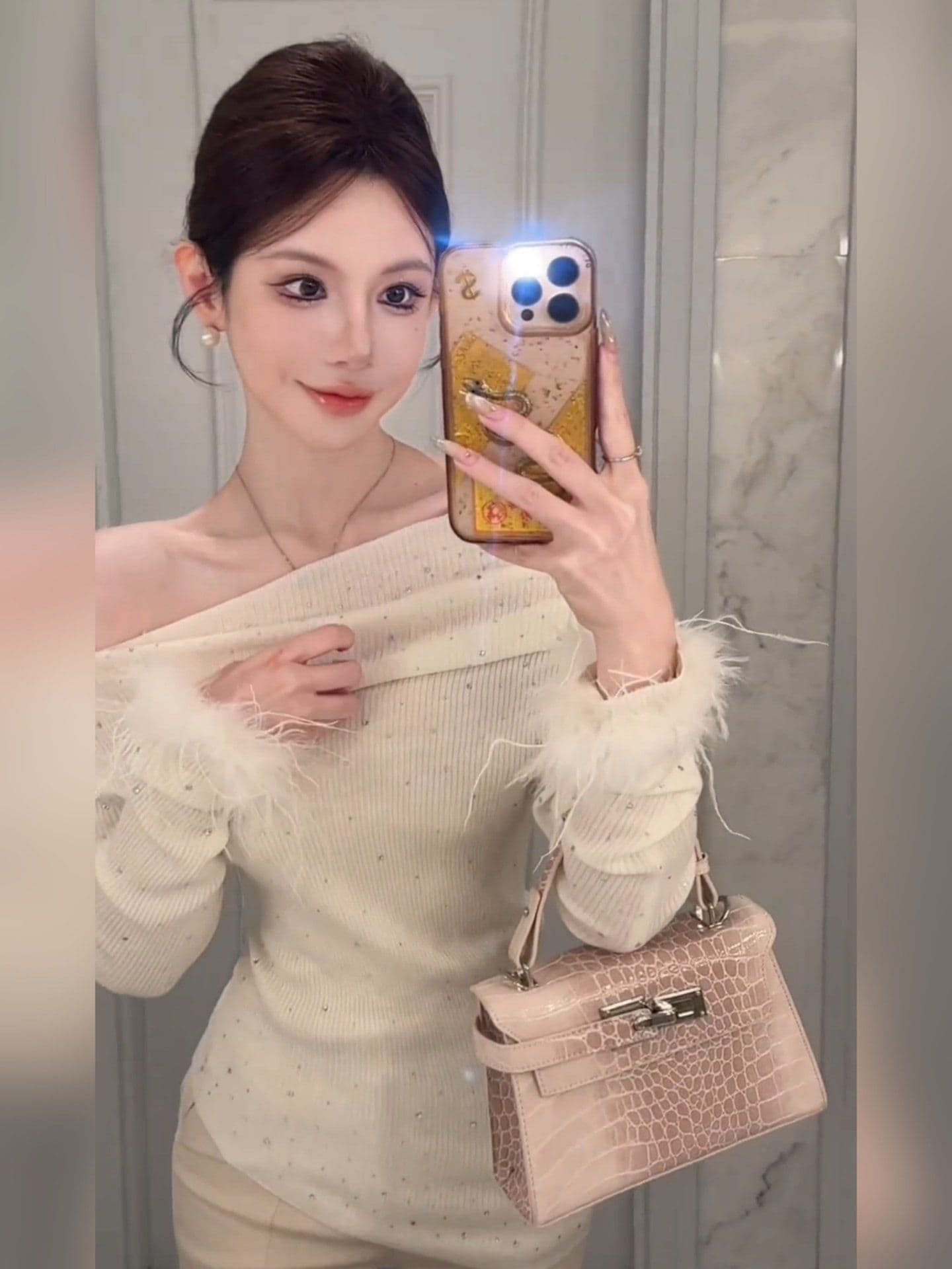뮤 S 양모 미니멀리즘 핫픽스 오프숄더 긴팔 가을 편안함 다용도 슬림해 보이는 명문 여성 로얄 자매 맨위 상세 이미지 6