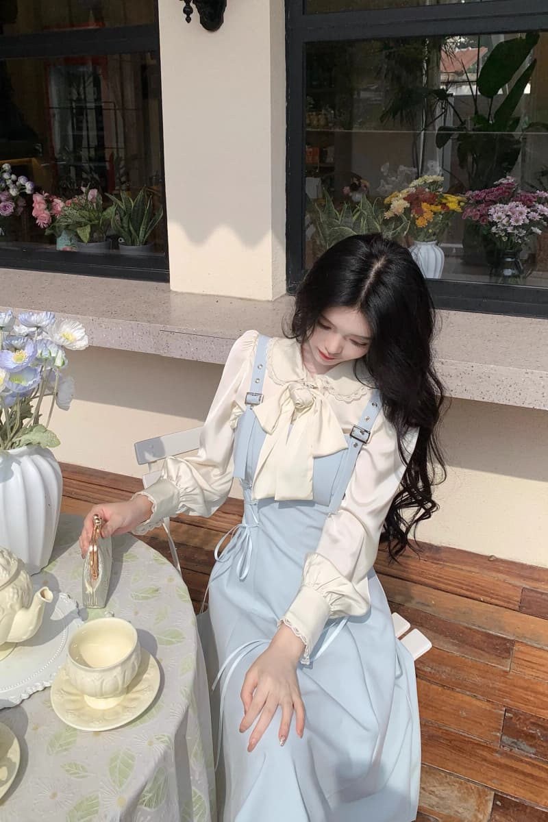 품격 파란색 불규칙 비스듬한 자르다 패치워크 스트랩 허리 수축 멜빵 드레스 패션 다용도 직업 신청 계절 작은 대중 섹션 상세 이미지 8