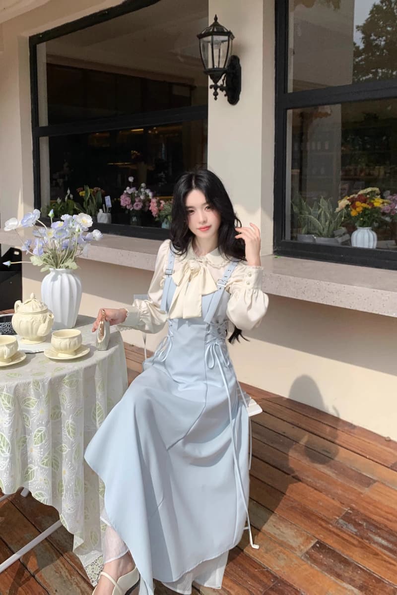 품격 파란색 불규칙 비스듬한 자르다 패치워크 스트랩 허리 수축 멜빵 드레스 패션 다용도 직업 신청 계절 작은 대중 섹션 상세 이미지 11