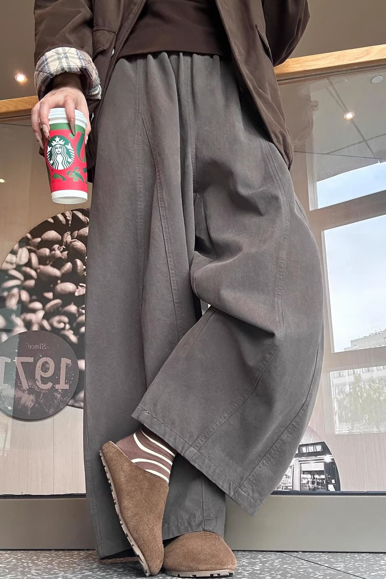 3 차원 허리 고밀도 사선 무늬 9 포인트 와이드 레깅스 바지 2026 봄 새로운 지방 mm 하이웨이스트 루즈핏 캐주얼 바지 이미지 6