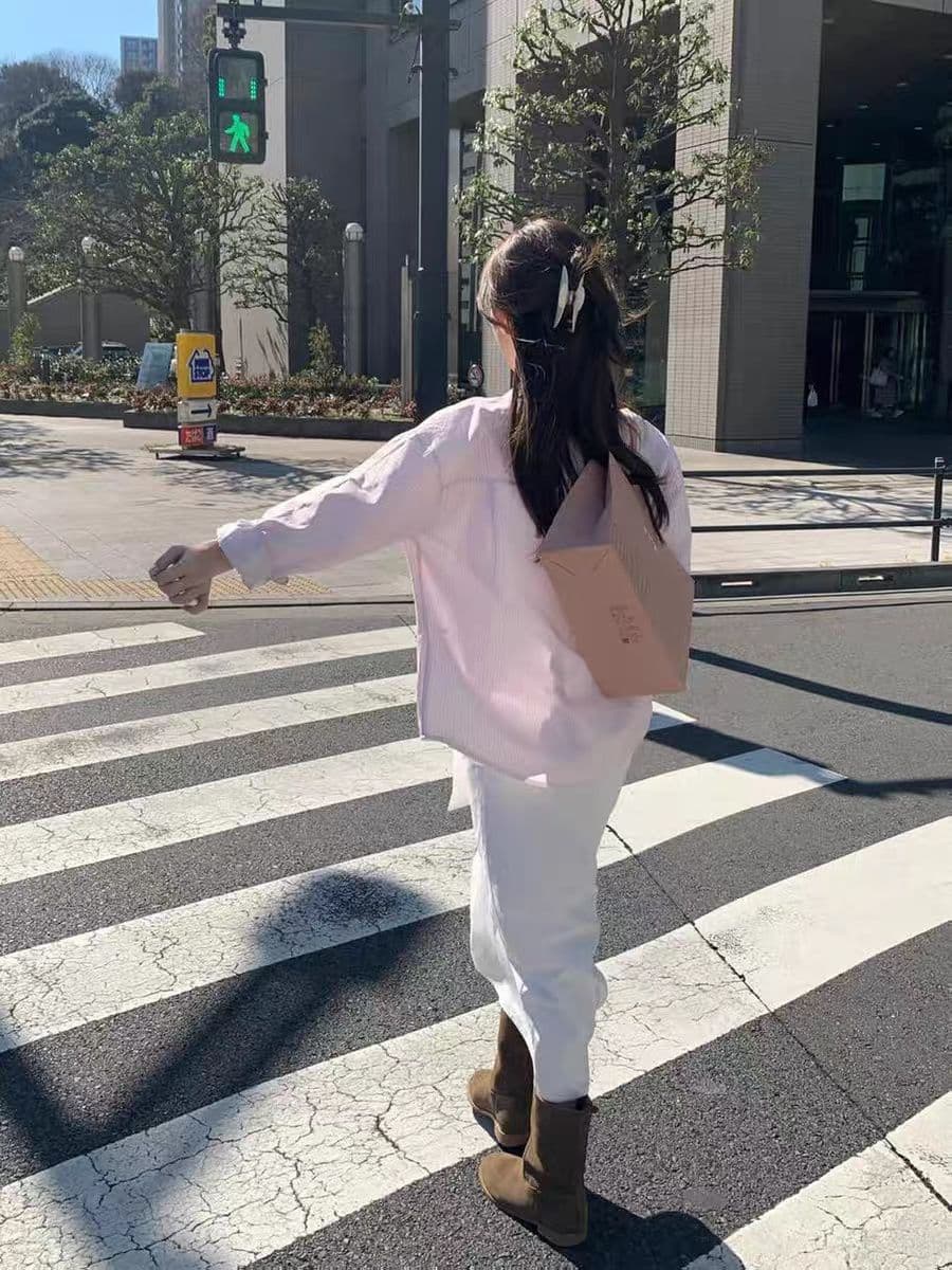 핑크색 스트라이프 여성 셔츠 봄 가을 새로운 한국 스타일 루즈핏 외국 가스 연령 감소 긴팔 셔츠 디자인 센스 작은 대중 맨위 상세 이미지 3