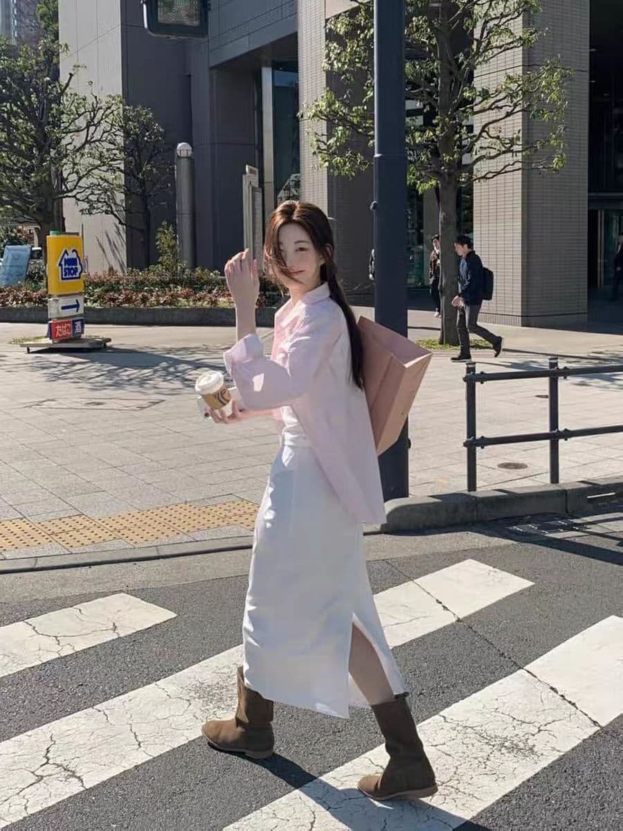 핑크색 스트라이프 여성 셔츠 봄 가을 새로운 한국 스타일 루즈핏 외국 가스 연령 감소 긴팔 셔츠 디자인 센스 작은 대중 맨위 상세 이미지 4