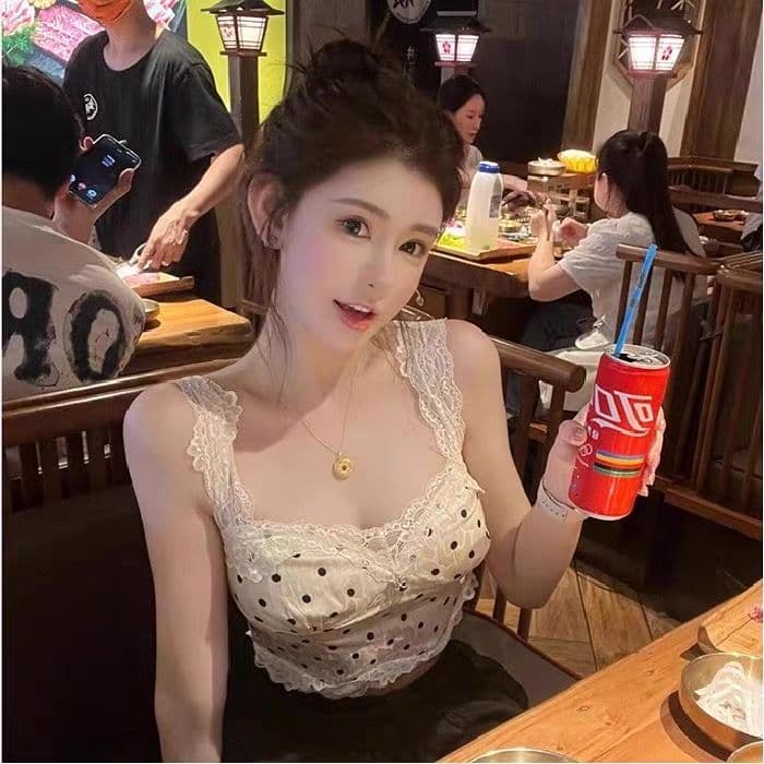 프랑스식 도트 무늬 레이스 조각 슬립 여성 여름 몸매 가꾸기 인사이드 가져 가라. 달콤한 핫걸 민소매 조끼 쇼트 스타일 작은 맨위 상세 이미지 7