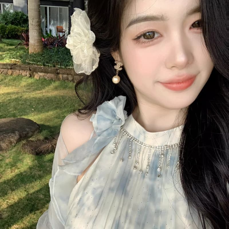 2026 여름 새로운 낭만주의 프린트 휴가 프릴 불규칙 진자 요정 행침 목 드레스 신선함 아름다운 상세 이미지 27