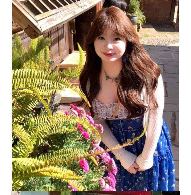 고급 센스 톰 글 래 원인 블루 꽃무늬 레이스 슬립 롱 스커트 빅 사이즈 지방 mm 프랑스식 휴가 바람 분위기 센스 드레스 상세 이미지 2