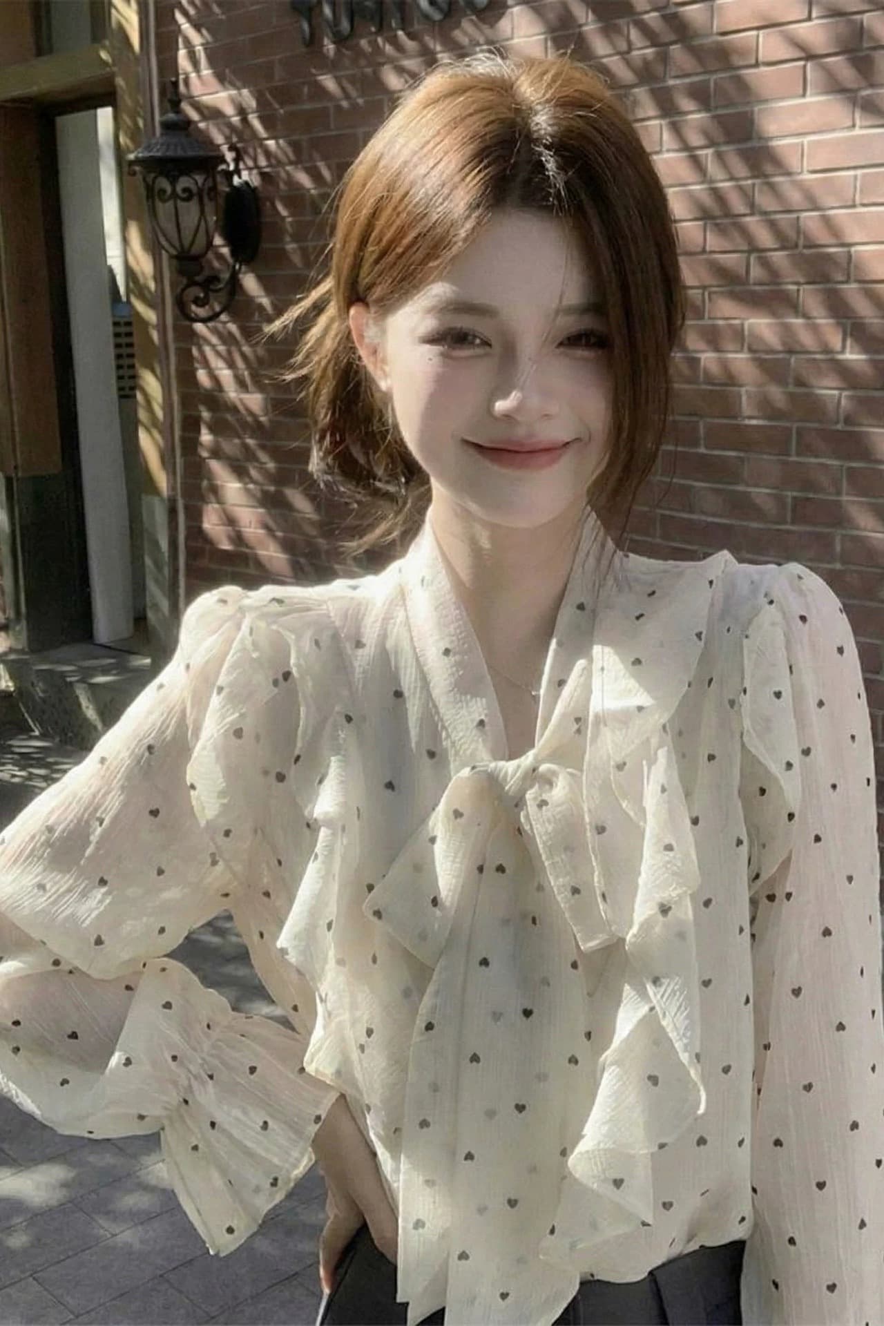 도트 무늬 긴팔 얇은 스타일 자외선 차단 레이스 기본 셔츠 나비 매듭 쉬폰 셔츠 여성 의류 셔츠 맨위 여름 여성 이미지 6