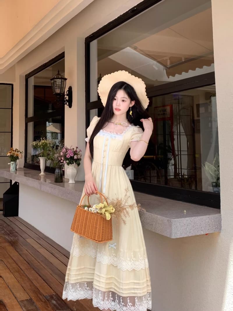 품격 광장 칼라 주름 계층의 감각 부드러운 바람 슬림해 보이는 드레스 공주 롱 스커트 신선함 우아한 부드러운 관대 한 치마 상세 이미지 9