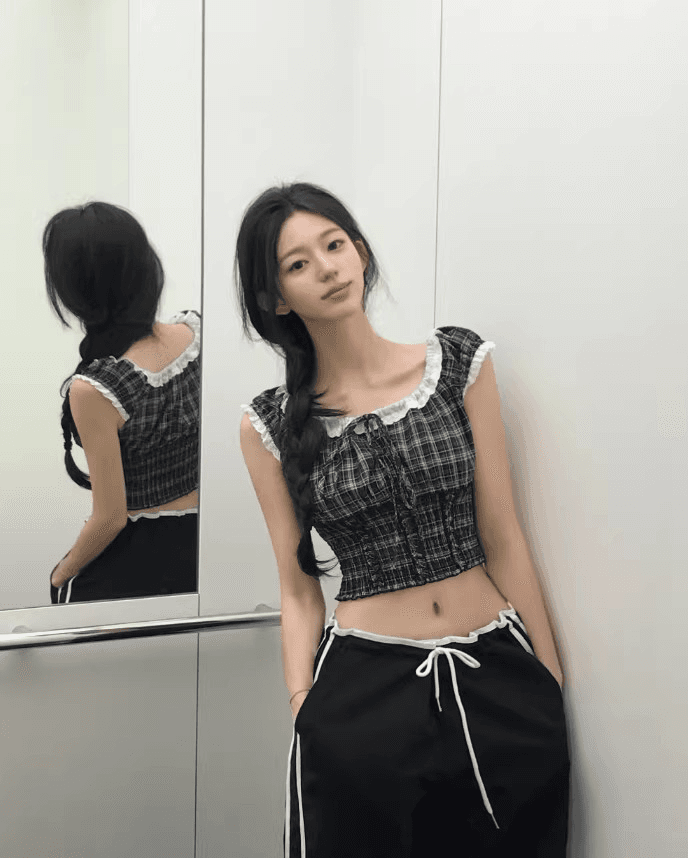 한국 chic 여름 연령 감소 레트로 작은 대중 디자인 센스 품격 패션 펌프 로프 네클라인 몸매 가꾸기 반팔 여성 셔츠 상세 이미지 6