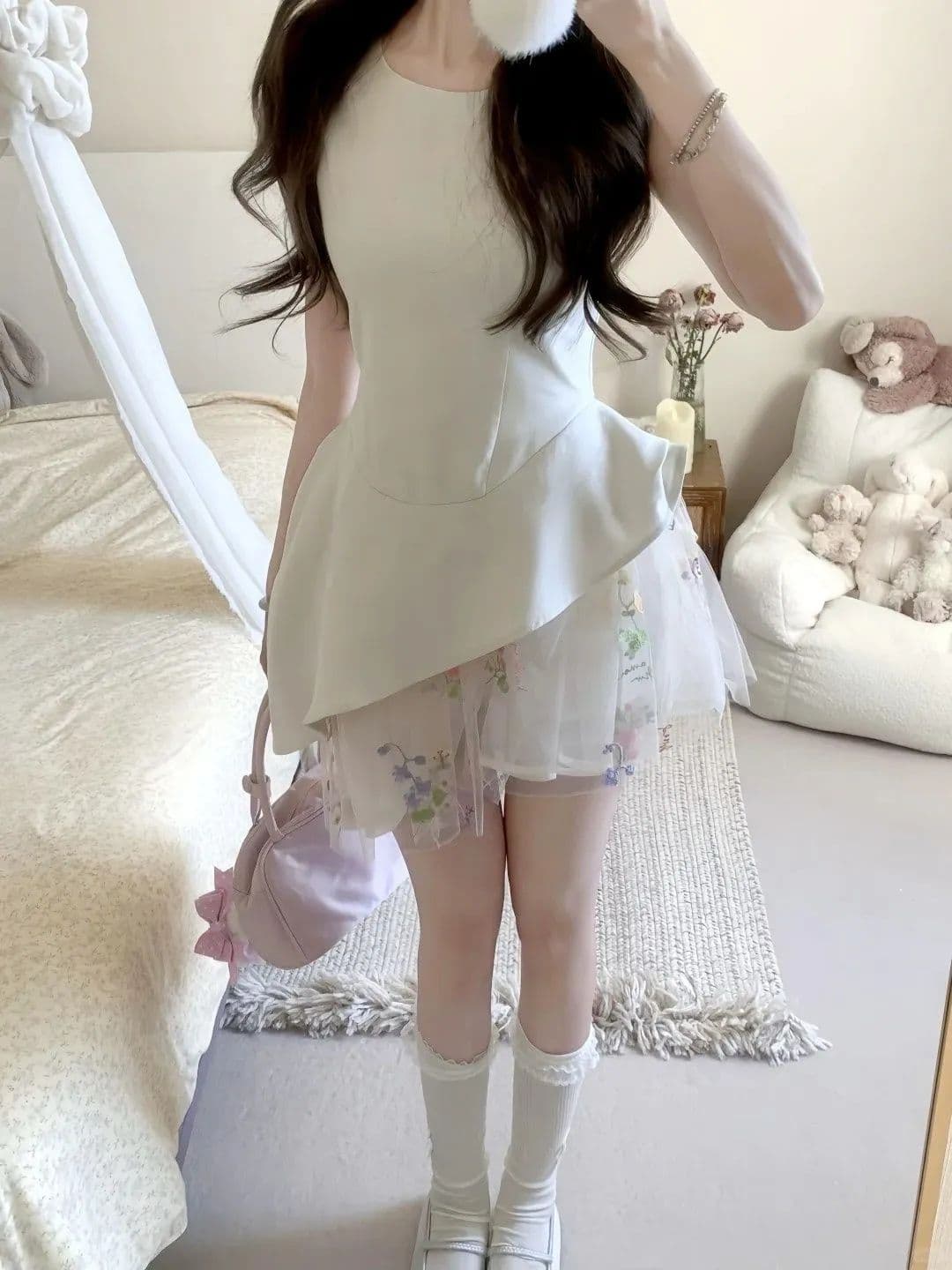 프랑스식 달콤함 패션 품격 불규칙 레이스 조각 조끼 여성 드레스 여름 허리 수축 퍼프 짧은 치마 상세 이미지 3